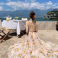 Robe trapèze sans manches à col en V et motif floral, élégante, idéale pour les vacances à la plage, DP6257