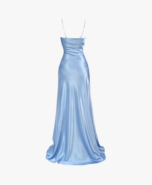 Light Blue Spaghetti Straps Elegant Long Party Dress Wedding Guest Dress, DP3645