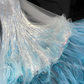 Vintage Sky Blue Ombre Sequin Mermaid Sweetheart Tulle Ruffled Train Evening Gown DP7351