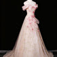 Vintage Off-the-Shoulder Evening Gown 3D Floral & Gold Embroidery Tulle Prom Dress DP7573