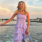 Vintage White Ruched Ruffle Maxi Evening Dress Romantic Tiered Spaghetti Strap Party Dress DP1687