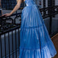 Elegant Shiny Tiered V-Neck Spaghetti Straps Evening Gown Prom Dress DP8163