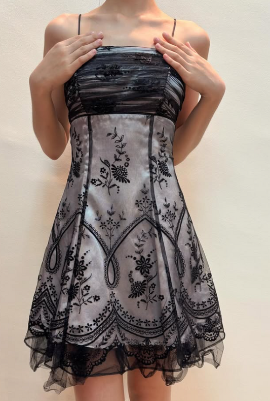 Chic Floral Spaghetti Strap A-line Chiffon Short Party Dresses Homecoming Dresses, DP5787