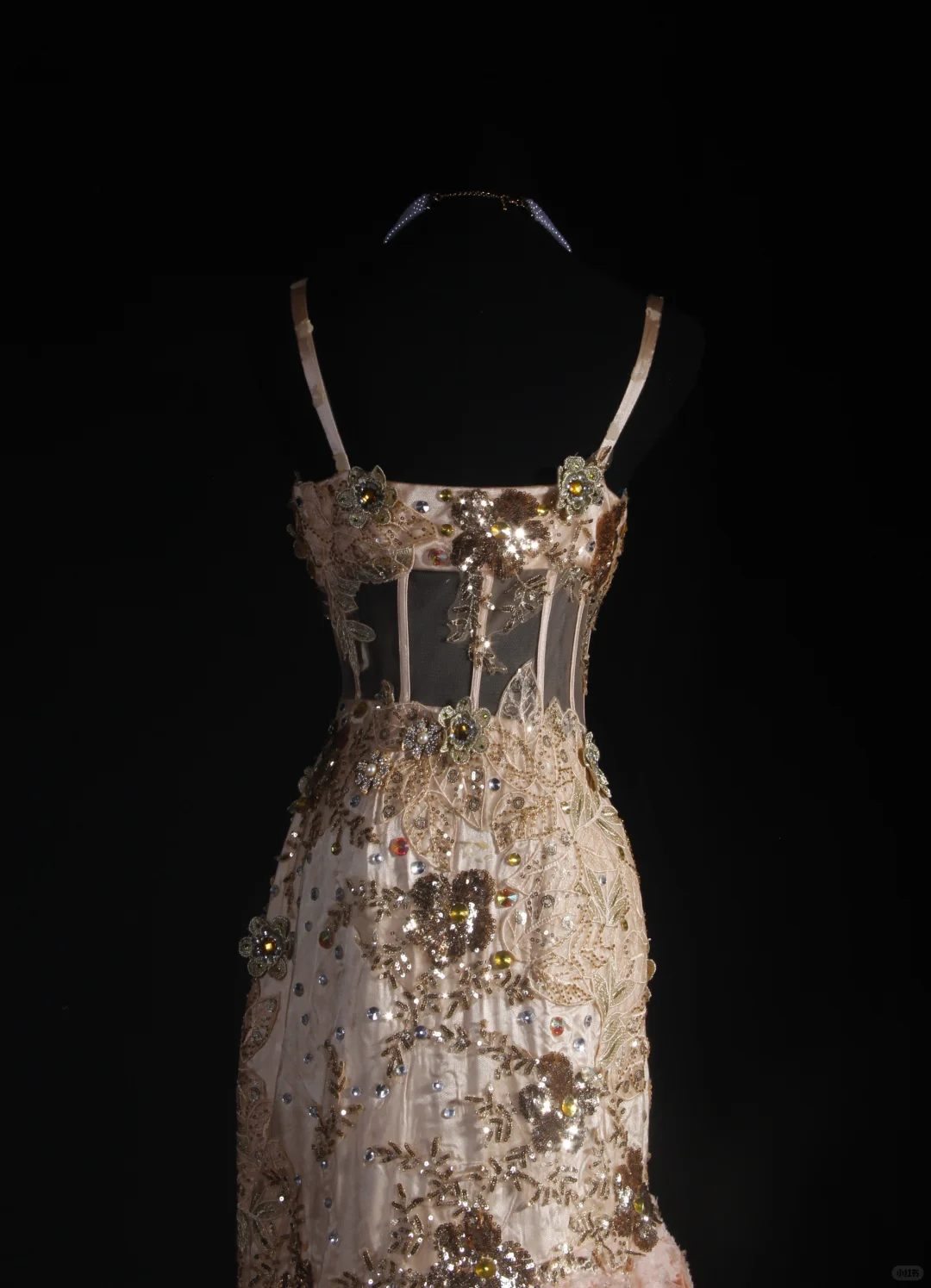 Glamorous Gold Mermaid Spaghetti Strap 3D Floral Sequin Beaded Evening Gown DP7378