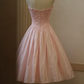 Vintage Pink Strapless Lace Bodice Sweetheart Tea-Length A-Line Homecoming Dress DP8377