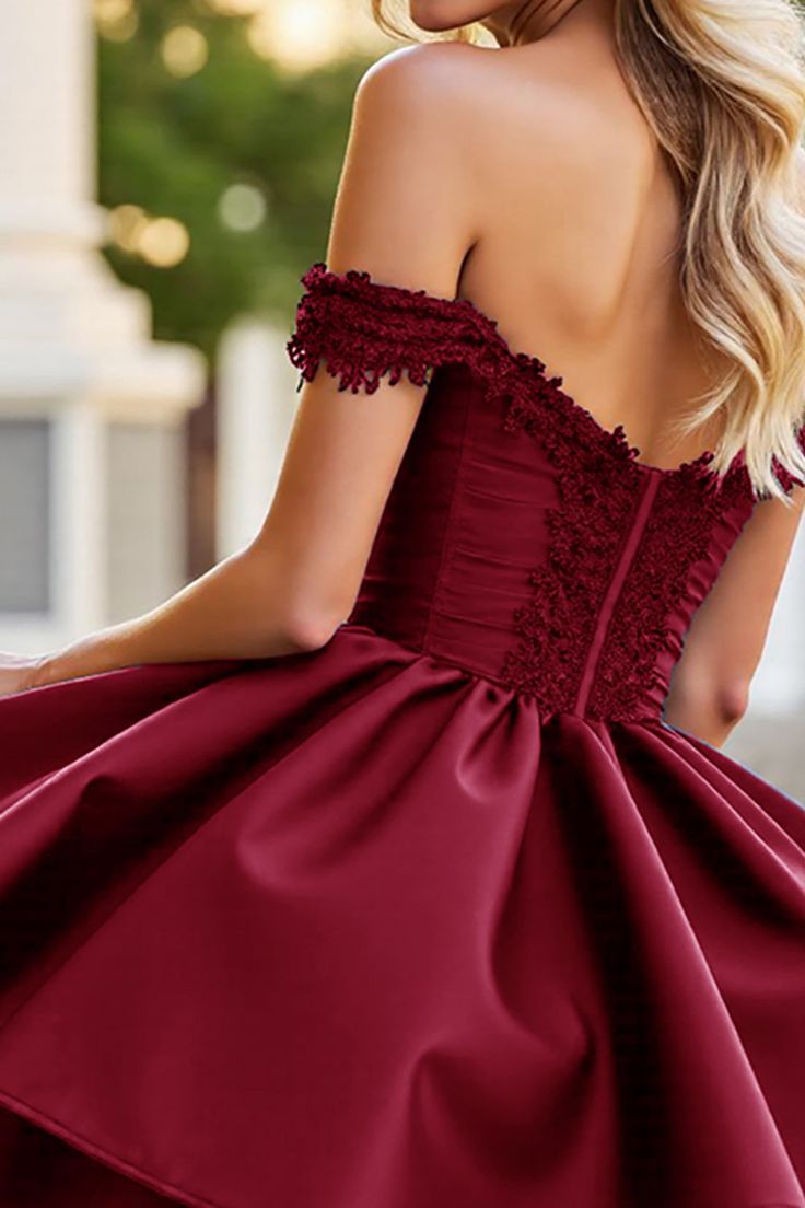 Elegant Off-the-Shoulder Lace A-Line Satin Homecoming Dress DP8506