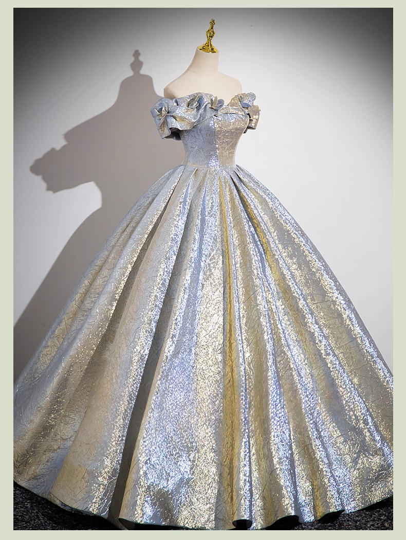 Elegant Glittering Satin Sweet 16 Quinceanera A-Line Off-the-shoulder Evening Dress Tulle Floor Length Ball Gown DP6921