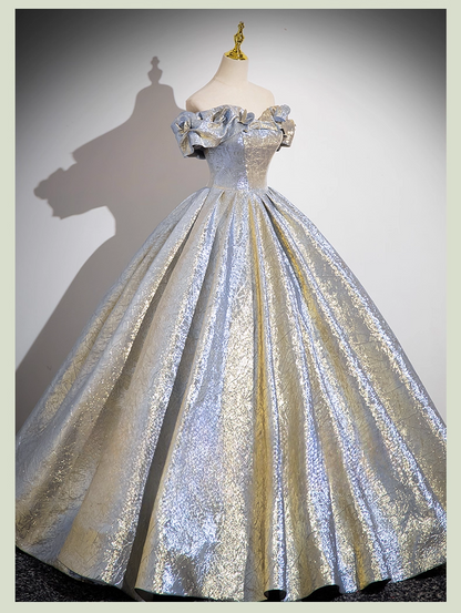 Elegant Glittering Satin Sweet 16 Quinceanera A-Line Off-the-shoulder Evening Dress Tulle Floor Length Ball Gown DP6921