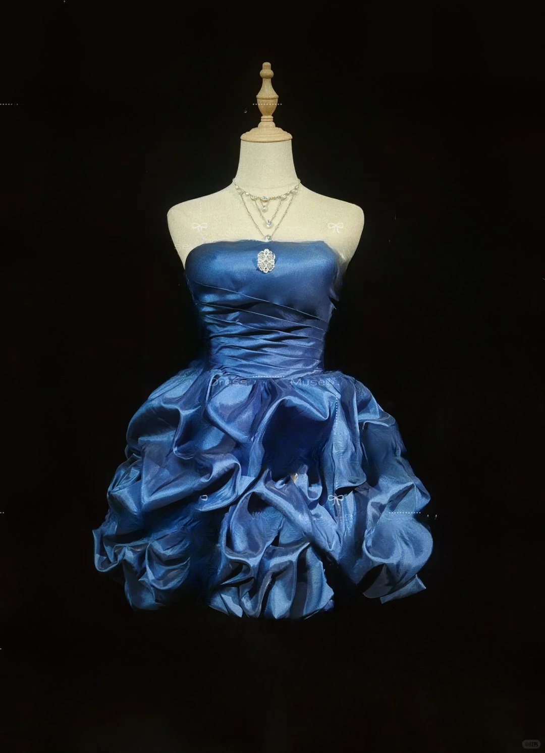 Chic Navy Blue Strapless A-Line Satin Ruffled Homecoming Dress Party Dress Cocktail Dress DP7106