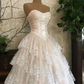 Vintage Ivory Strapless Tiered Lace Tulle A-Line Wedding Dress DP7580