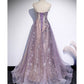 Lavender Strapless Sweetheart Tulle Prom Dress Silver Glitter Embroidery Evening Gown DP8277