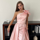 Glamorous Pink One-Shoulder Satin A-Line Evening Gown DP8406