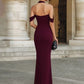 Elegant Burgundy Halter-Neck Mermaid Ruched High Slit Prom Dress DP8495