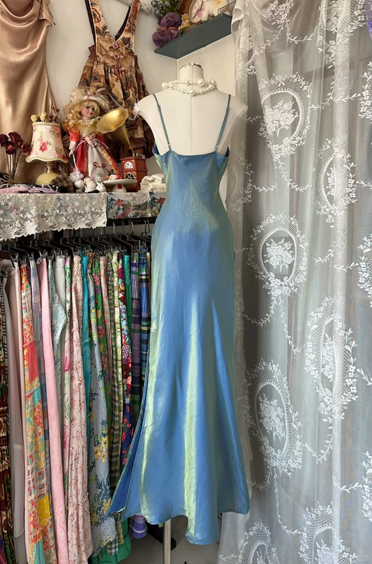 Elegant Blue Spaghetti Strap Mermaid Long Prom Dress Evening Dress DP6383