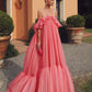 Vintage Pink Off-the-Shoulder Ballkleid Langes Plissee Abendkleid Formelles Kleid, DP6592