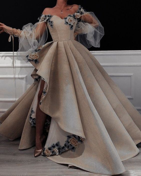 Elegant Sweetheart Floral Embroidery Off-the-shoulder Sweet 16 Quinceanera A-Line Tulle Floor-length Prom Dress Birthday Dress Evening Dress Ball Gown DP6501