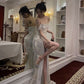 Vintage Shiny Off-the-shoulder Long Prom Dress Sheath High Slit Formal Dress, DP6566