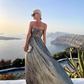 Glamorous Strapless Purple Metallic Pleated Sweetheart Maxi Evening Dress DP8101