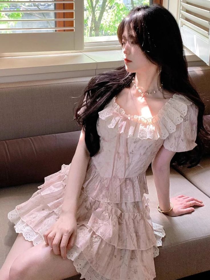 Cute Pink Floral Ruffle Tiered Homecoming Dress Square Neck Lace Mini Party Gown DP8258