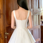 Elegant White Satin Square Neck Sleeveless A‑Line Homecoming Dress DP8844
