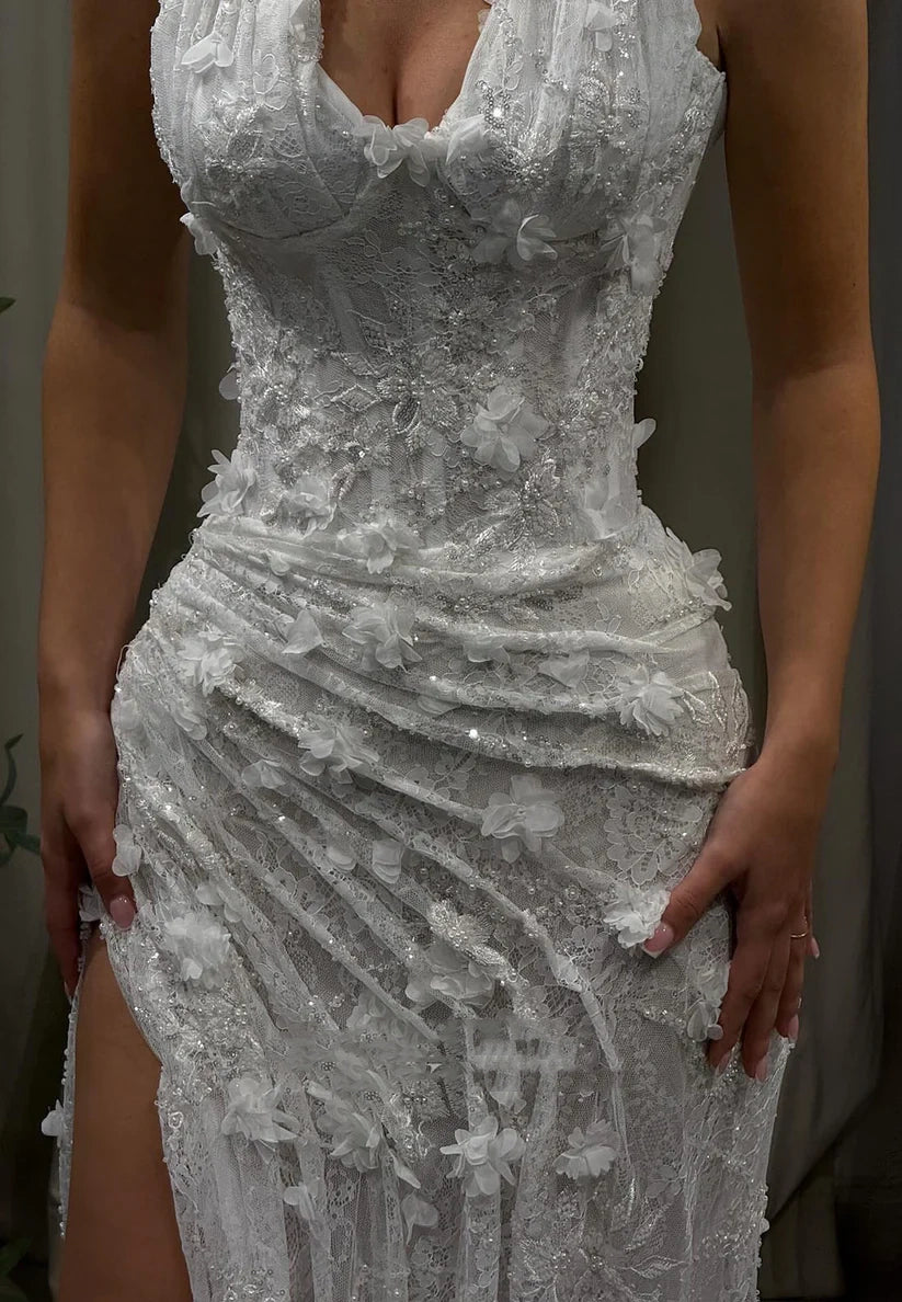 Enchanting 3D Floral Mermaid High Slit Evening Gown DP8025
