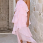 Vintage Halter-Neck Ruffle Tiered Chiffon High Low Maxi Formal Evening Dress DP8234