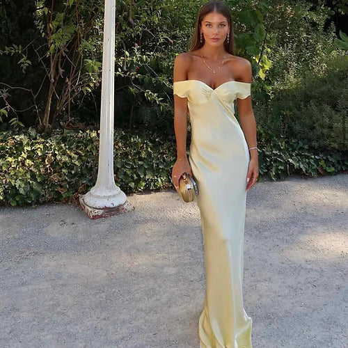 Enchanting Off-the-shoulder Satin Mermaid Floor-length Prom Dress Evening Dress DP6328