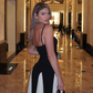 Vintage Black and White A-Line Prom Dress Spaghetti Strap Evening Dress Long Formal Dress, DP6608