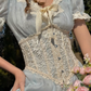 Vintage Blue Floral V-Neck Puff Sleeve Light Evening Gown DP8005
