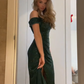 Green Off Shoulder Sequins Sheath Long Formal Party Dress with Split DP3836