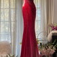 Retro Red V-neck Sparkling Beaded Mermaid Chiffon Ball Gown Evening Dress Prom Dress, DP5976