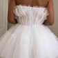Robe de bal de fin d'année trapèze bustier en tulle blanc mignonne Tenues d'anniversaire DP2692