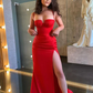 Stunning Red Sparghetti-Straps Mermaid Prom Dress With Slit,DP0111