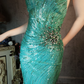 Vintage Blue-green Spaghetti Strap Sparkling Beaded Tassel Design Sheath Short Homecoming Dress DP6055