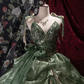 Glamorous Emerald Green Sequin V-Neck Tulle Ball Gown DP8343