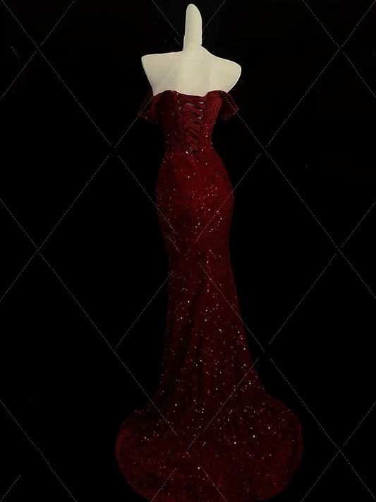 Bezauberndes, glänzendes Pailletten-Abendkleid im Sweetheart-Stil, schulterfrei, bodenlang, mit hohem Schlitz, Abendkleid DP6334