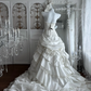 Vintage Strapless Ivory 3D Rose Wedding Dress Lace Embellished Ruffled Tiered Bridal Gown with Train DP8244