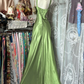 Vintage Green Satin V-Neck Mermaid Evening Gown Beaded Straps Prom Dress DP8333