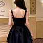 Elegant Navy Blue Satin Contrast Trim Spaghetti Strap A‑Line Homecoming Dress DP8845