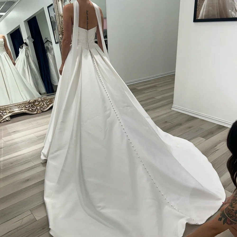 Elegant Satin Draped Strapless Detachable Halter Scarf Wedding Dress DP8388