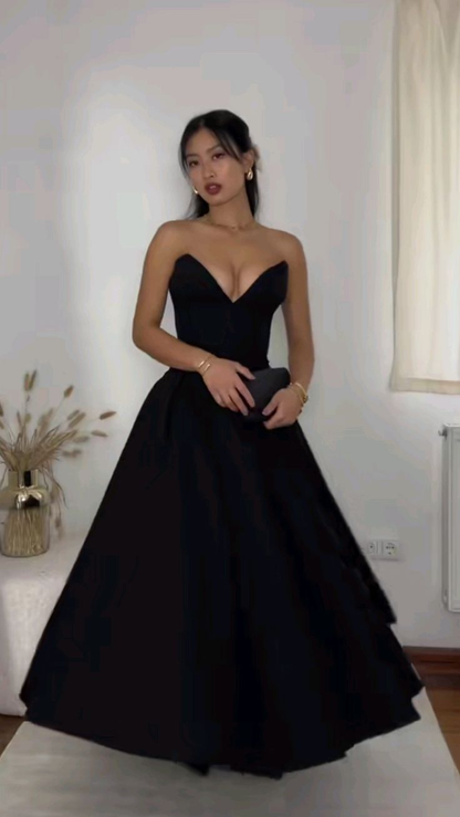 Black Sweetheart A-Line Long Formal Prom Dress Birthday Outfits, DP3780