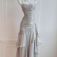 Silver Grey Straps Vintage Sheath Long Evening Party Dress DP3834