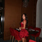 Vintage Burgundy Satin Spaghetti Strap Short A-Line Party Dress Cocktail Dress Homecoming Dress DP6489