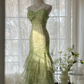 Elegant Green Fairy Mermaid Long Chiffon Spaghetti Strap Ball Gown Evening Dress Prom Dresses Dresses DP6001