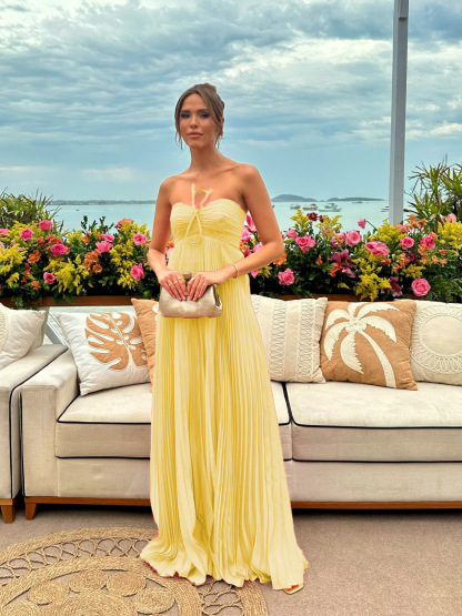 Elegant Strapless Pleated Chiffon A-Line Prom Dress DP8455