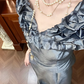 Elegant Grey Ruffled Evening Gown Off-Shoulder Mermaid Prom Dress DP7944