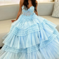 Green A-Line Sweetheart Tulle Tiered Long Prom Dress with Appliques, DP1374