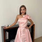 Glamorous Pink One-Shoulder Satin A-Line Evening Gown DP8406