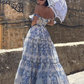 Glamorous Rose Print Bow Shoulder Corset A-Line Evening Dress DP8103