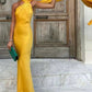 Vintage One-Shoulder Satin Mermaid Cape Train Evening Gown DP8419
